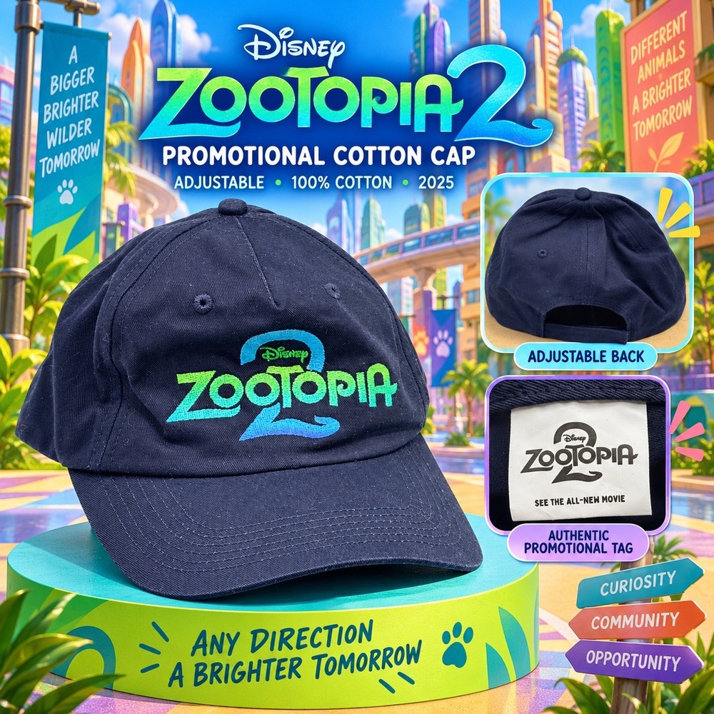 Disney Zootopia 2 Movie Promo Hat Navy Blue Cotton Adjustable Baseball Cap Kids